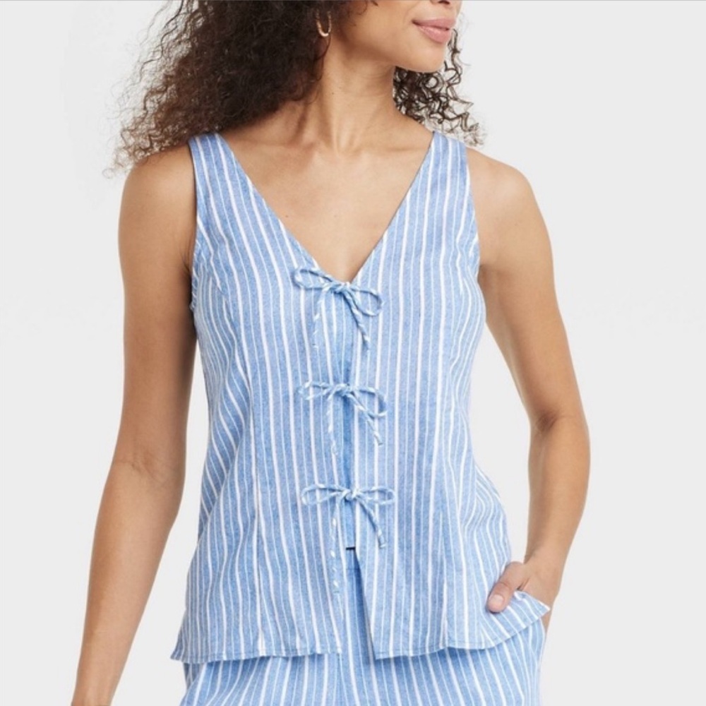 NWT A New Day Striped Light Blue Women's Cami with Tie Front Closures XS